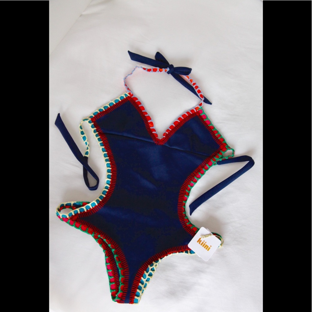 KIINI colorful embroidered halter monokini